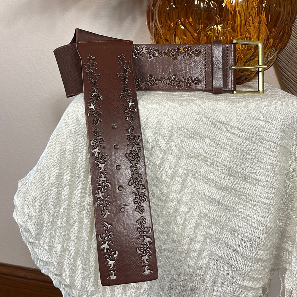 Dillards Another Line 3” Cinch Waist Elastic Back Vegan Leather Belt S/M